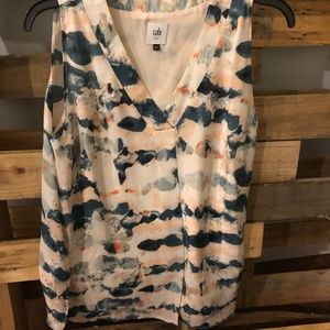 cabi S blouse in green, peach, white